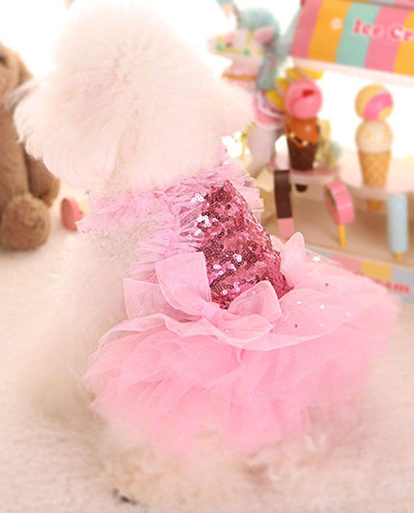 Marupet Fashion Sweet Puppy Dog Blingbling Princess Skirt Pet Dog Lace Cake Camisole Tutu Dress Pink M
