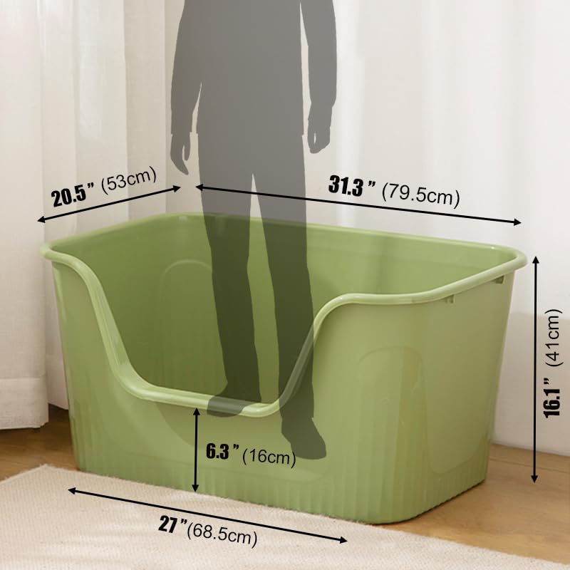 Vealind Largest Xxl Jumbo Cat Litter Box For Big Cats, 31''  21''  16'' Green Easy Clean Big Tall High Sided Extra Large Cat Lit