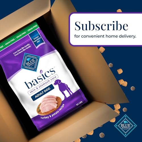 Blue Buffalo Basics Grain-Free Adult Dry Dog Food, Skin & Stomach Care, Limited Ingredient Diet for Dogs, Turkey Recipe, 24-lb.