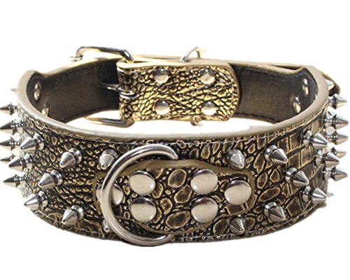 Serijoars Spiked Studded Dog Collar, Pu Leather Dog Collar, Adjustable Pet Collars For Medium Or Large Breed Pet (L, Gold Brown1