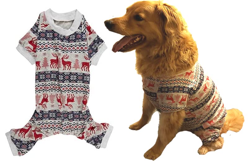 Lanyarco Xmas Grey Red Clothes Cotton Pet Dog Pajamas Jumpshit For Pets Dog Pajamas 16' Medium