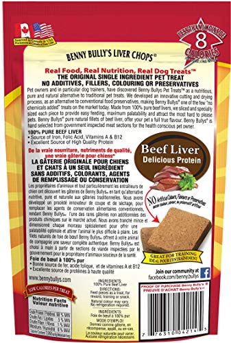 BENNY BULLYS Chops Beef Liver Dog Treats, Freeze-Dried, Low Fat, High Energy & Nutrient Rich Food for Your Furry Friend, All Nat
