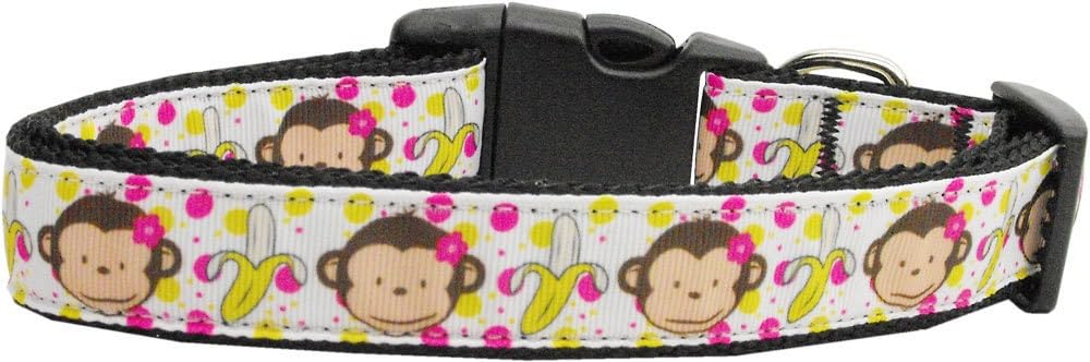 Pet Dog and Cat Nylon Collar or Leash, &quot;Monkeys & Bananas&quot; MD Narrow Collar