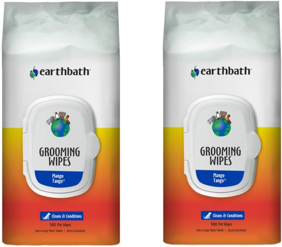 earthbath, Mango Tango Grooming Wipes - Dog Wipes for Paws and Butt, Best Pet Wipes for Dogs & Cats, Made in USA, Cruelty-Free D