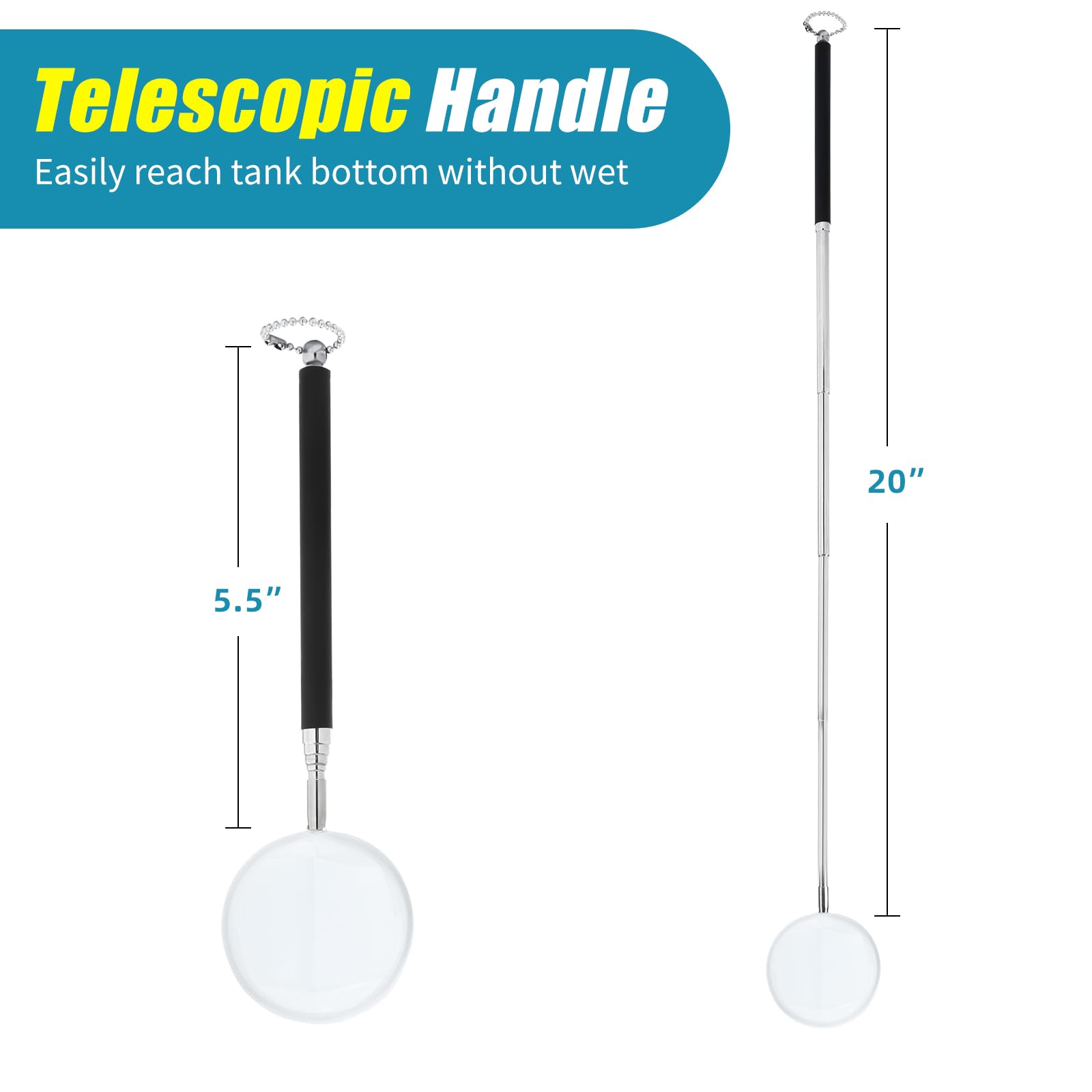 AQUANEAT Small Fish Tank Shrimp Net, Aquarium Debris Cleaning Tools, with Extendable Handle, 2    Circular