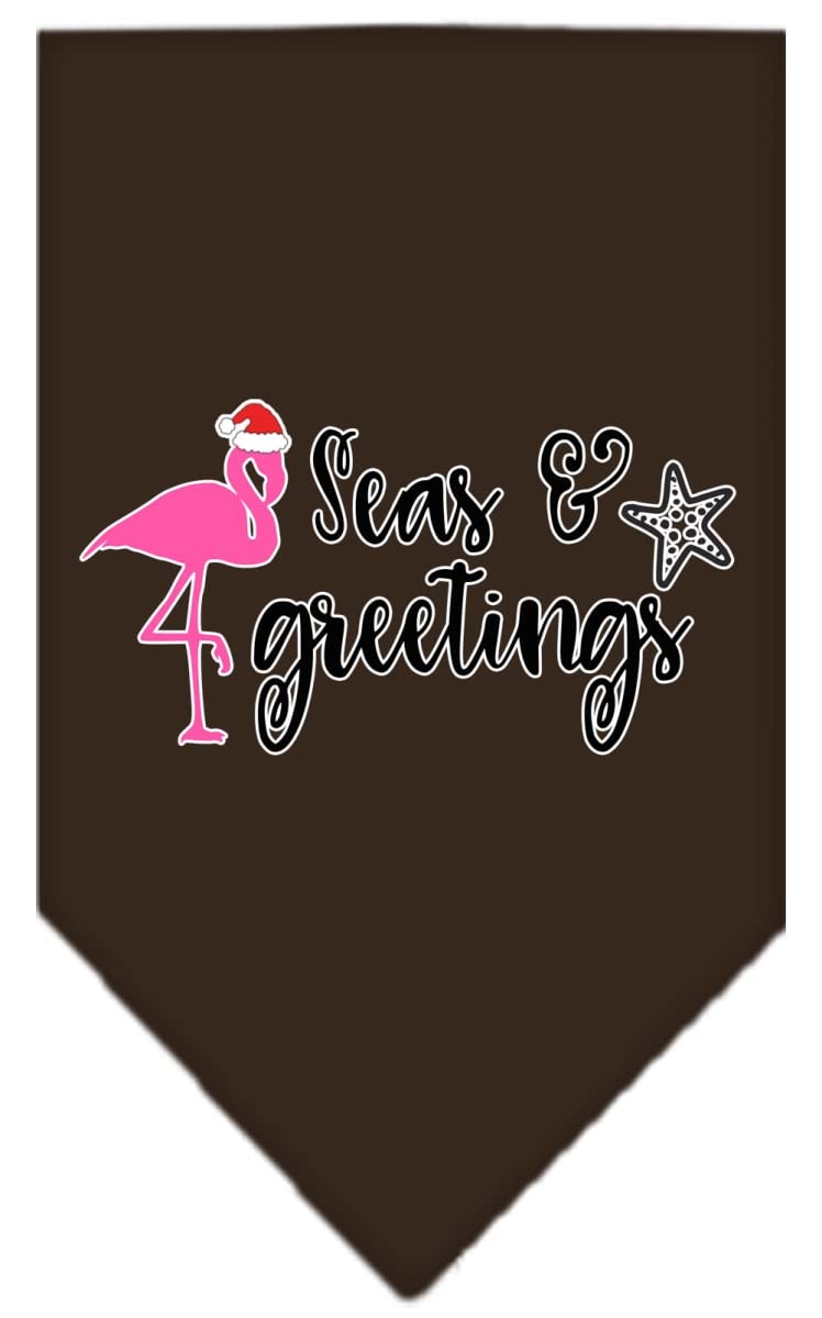 Christmas Pet and Dog Bandana Screen Printed, "Seas & Greetings" Cocoa Small
