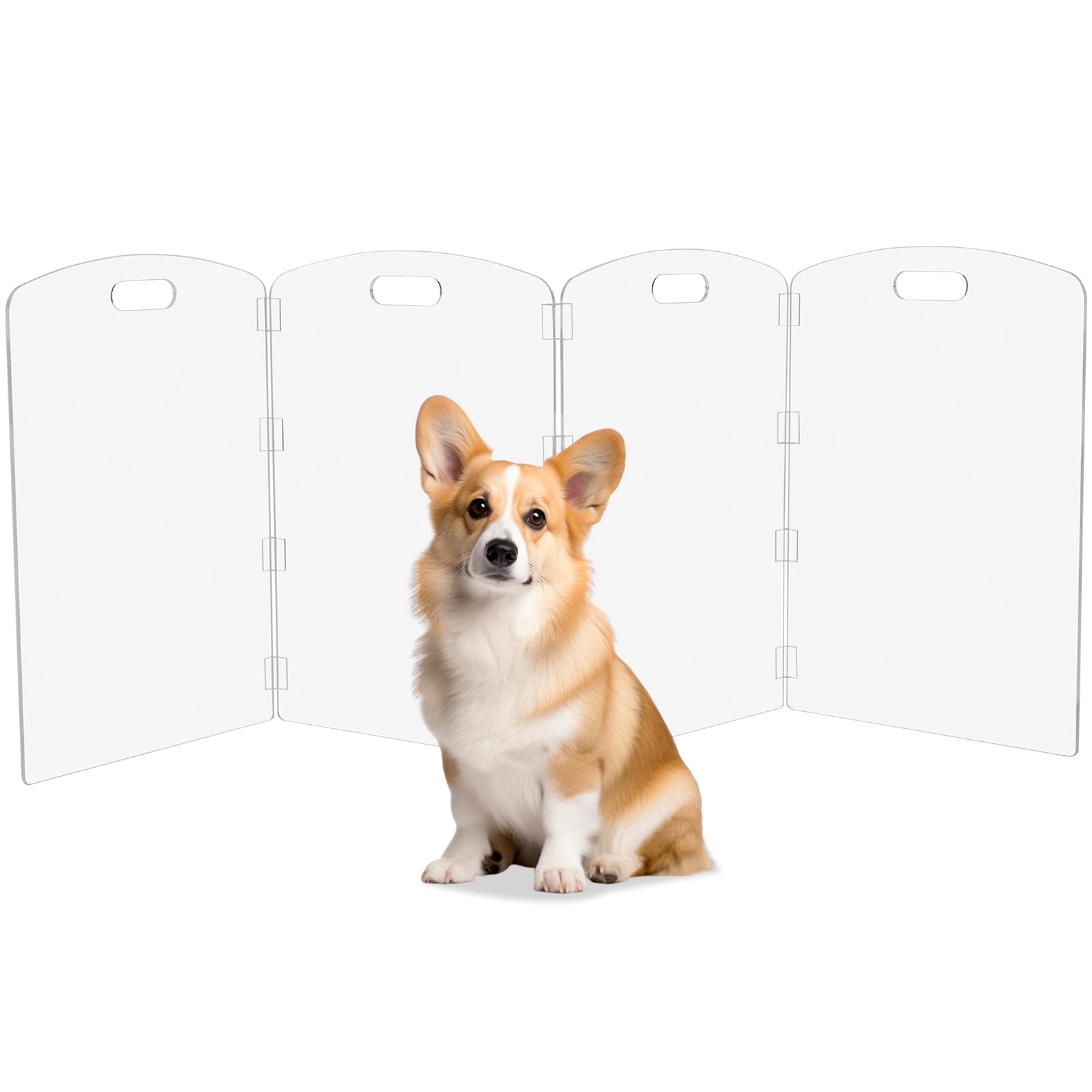 Modern Frame Clear Acrylic Freestanding Pet Gate - 24 High Extra-Wide Folding 4-Panel Dog Barrier for Doorways, Stairs & Large O