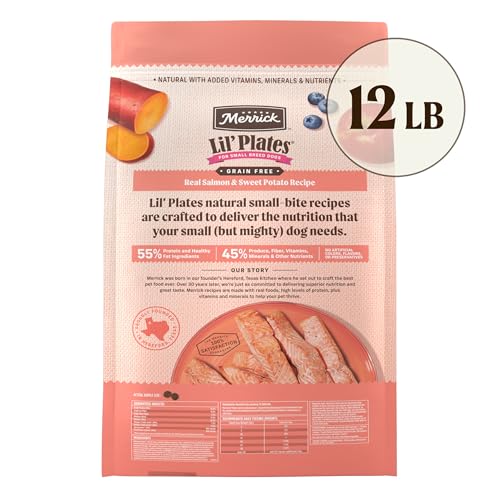 Merrick Lil Plates Premium Grain Free Dry Dog Food for Small Dogs, Real Salmon and Sweet Potato Kibble - 12.0 lb. Bag