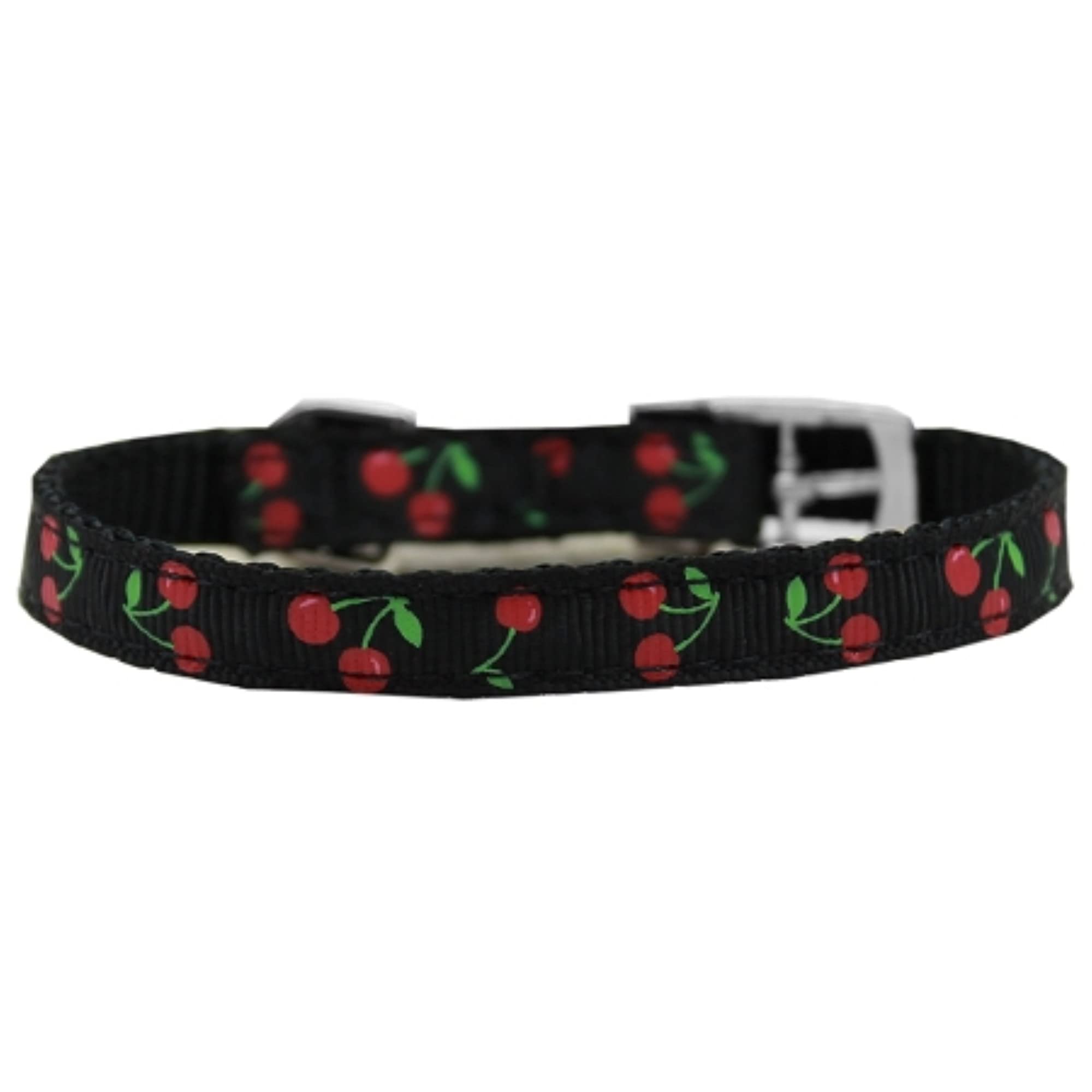 Mirage Pet Products Cherries Nylon Dog Collar with Classic Buckle, Size 8, Black