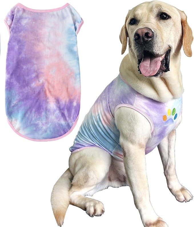 PriPre Dog Shirt Dog Vest Summer Tie Dye Dog Clothes Cool Breathable Cotton T-Shirt Medium Large Dog Boys Girls Shirt 2XL