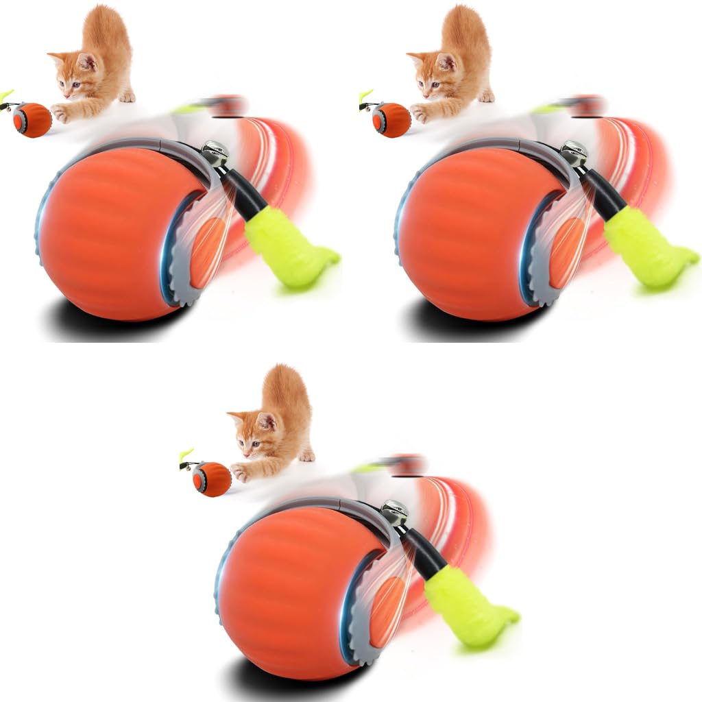 Qpets Electric Cat Ball Toy Cat Teaser With 2 Speed Fun Speedy Chasing Teasing Tail Bell Charm Self Entertainment Usb Rechargeab