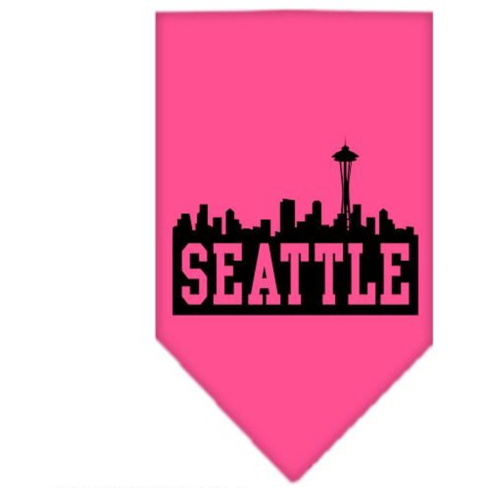 Pet and Dog Bandana Screen Printed, &quot;Seattle Skyline&quot; Bright Pink Large