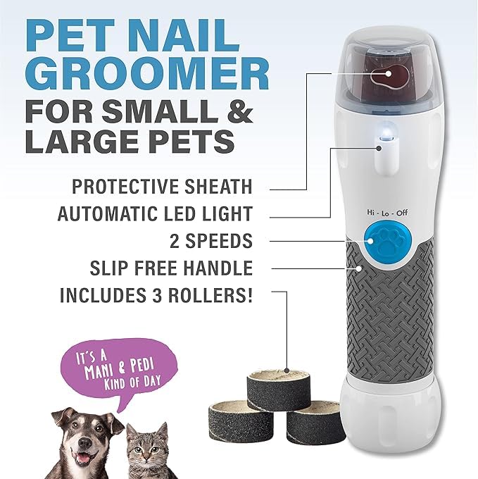 Bell+Howell Pawperfect Cordless Dog And Cat Nail Trimmer Rotating File With Safety Guard, 5000-7000 Rpm'S, Gentle And Painless D