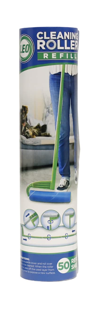 Leo Large 10-Inch Wide Lint Roller Refills 25 Sheets With Extendable Handle To 45 Inch For Lint Removers Household Cleaning Easily Remove Pet Hair Dust And Debris From Floors Carpets And Furniture