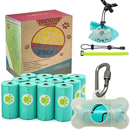 Dog Poop Pickup Bags Holder Dispenser With Leak-Proof Scented Doggy Waste Bags And Carabiner With Safety Lock Plus Hook And Loop
