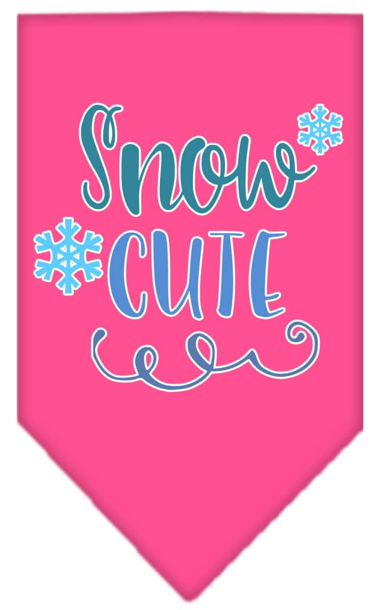 Christmas Pet and Dog Bandana Screen Printed, &quot;Snow Cute&quot; Bright Pink Small