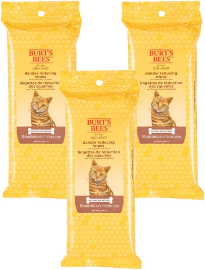 Burts Bees for Pets Cat Dander Wipes with Colloidal Oat Flour, 98% Natural Origin Formulas, Cats Dandruff Remedy, Feline Cleans