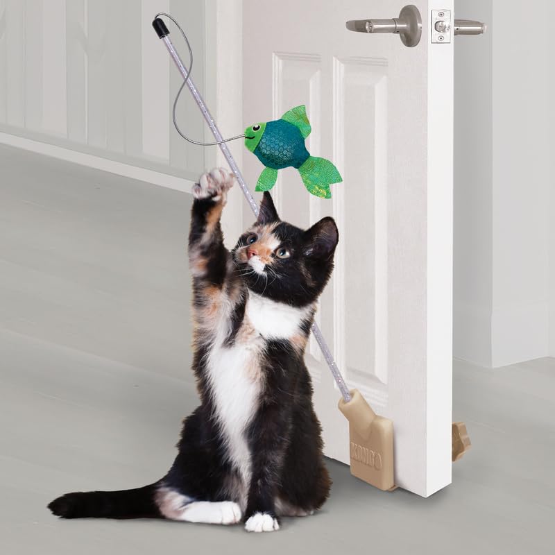 Kong Connects Angler Door Teaser - Wand Fishing Pole With Plush Crinkle Fish Filled With Catnip - Cat Toy
