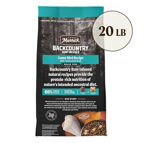 Merrick Backcountry Grain Free Dry Adult Dog Food, Kibble With Freeze Dried Raw Pieces, Game Bird Recipe - 20.0 lb. Bag