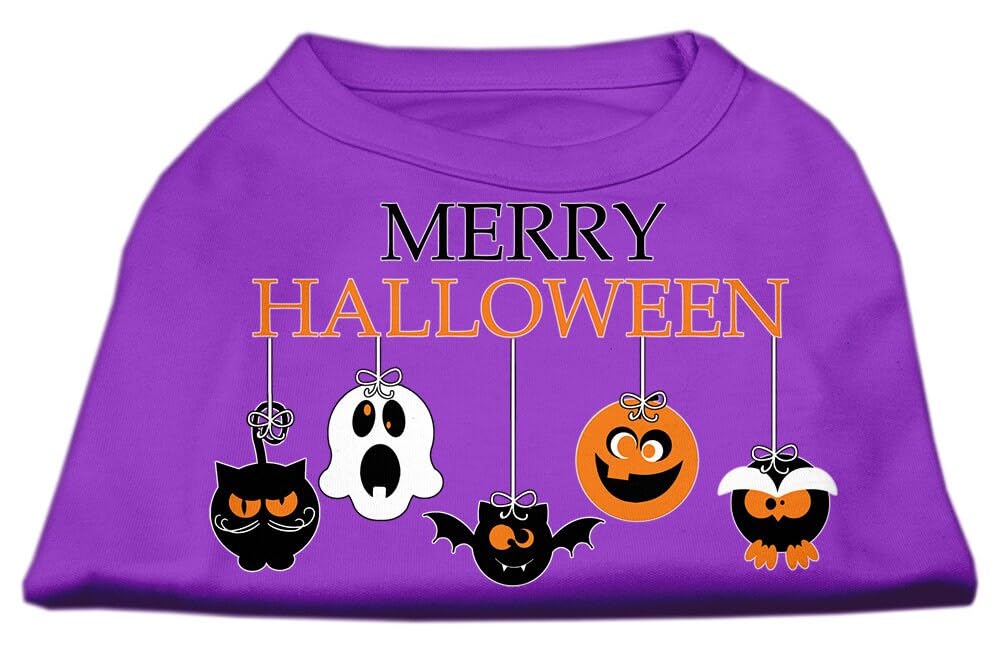 Pet Dog & Cat Shirt Screen Printed, 'Merry Halloween' Purple Xl (14-20 Lbs.)