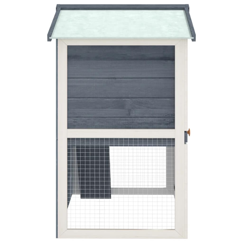 vidaXL Gray Wood Outdoor Rabbit Hutch with 3 Doors - Spacious 2-Tier Design, Weatherproof Roof, Cozy Cubby, Safety Features, Eas