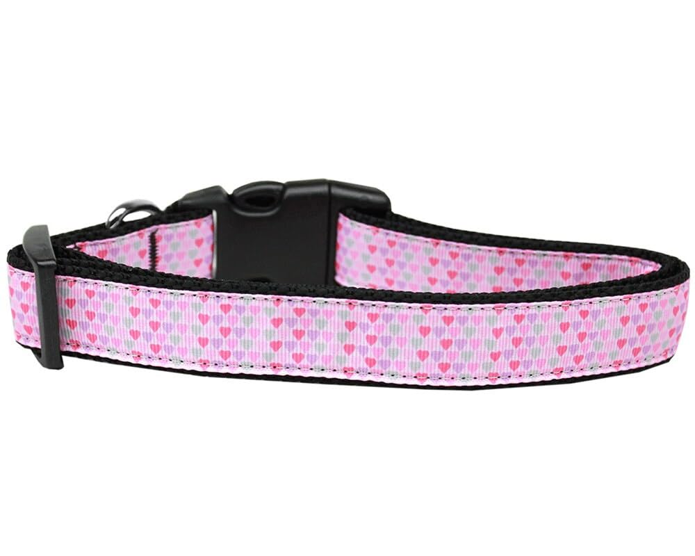 Pet Dog & Cat Nylon Collar or Leash, &quot;Many Mini Hearts&quot; MD Collar