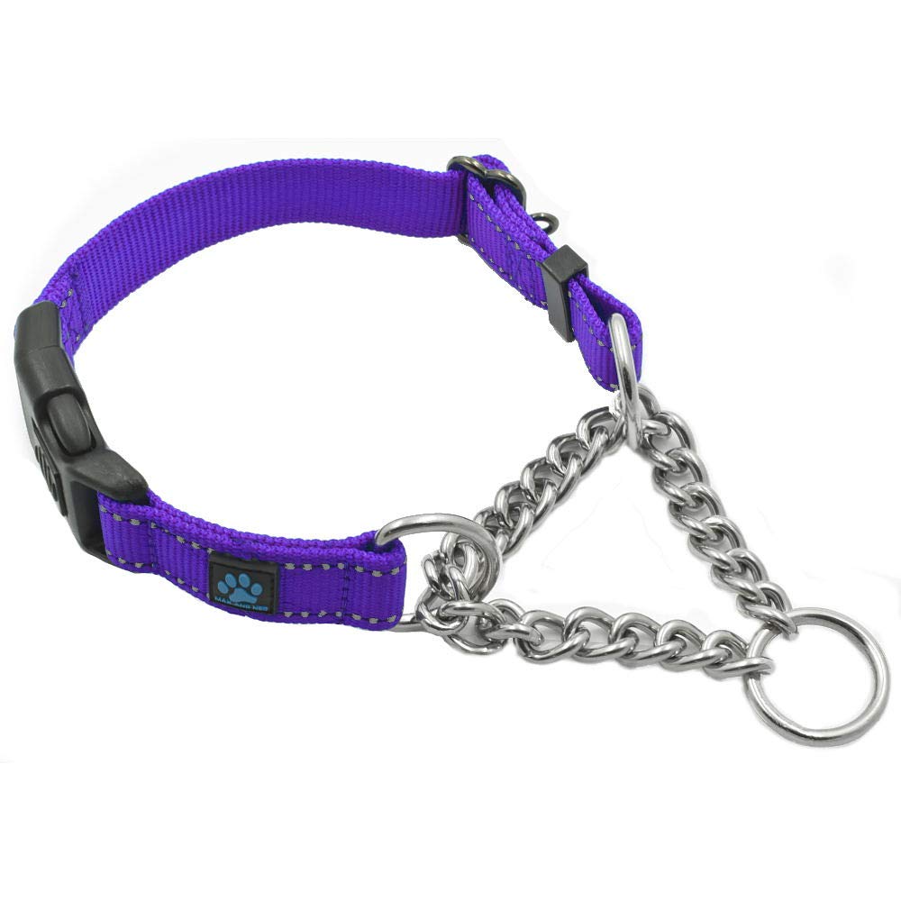 Max and Neo Stainless Steel chain Martingale collar - We Donate a collar to a Dog Rescue for Every collar Sold (Small, Purple)