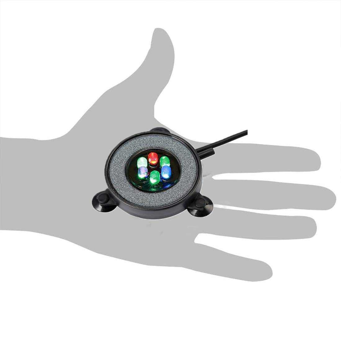 Led Aquarium Air Stones Fish Tank Bubbler Light Air Stone Diffuser Decor Lamp With Sucker Colorful Backgound Lighting (2.2Inch Light Disk(No Remote))