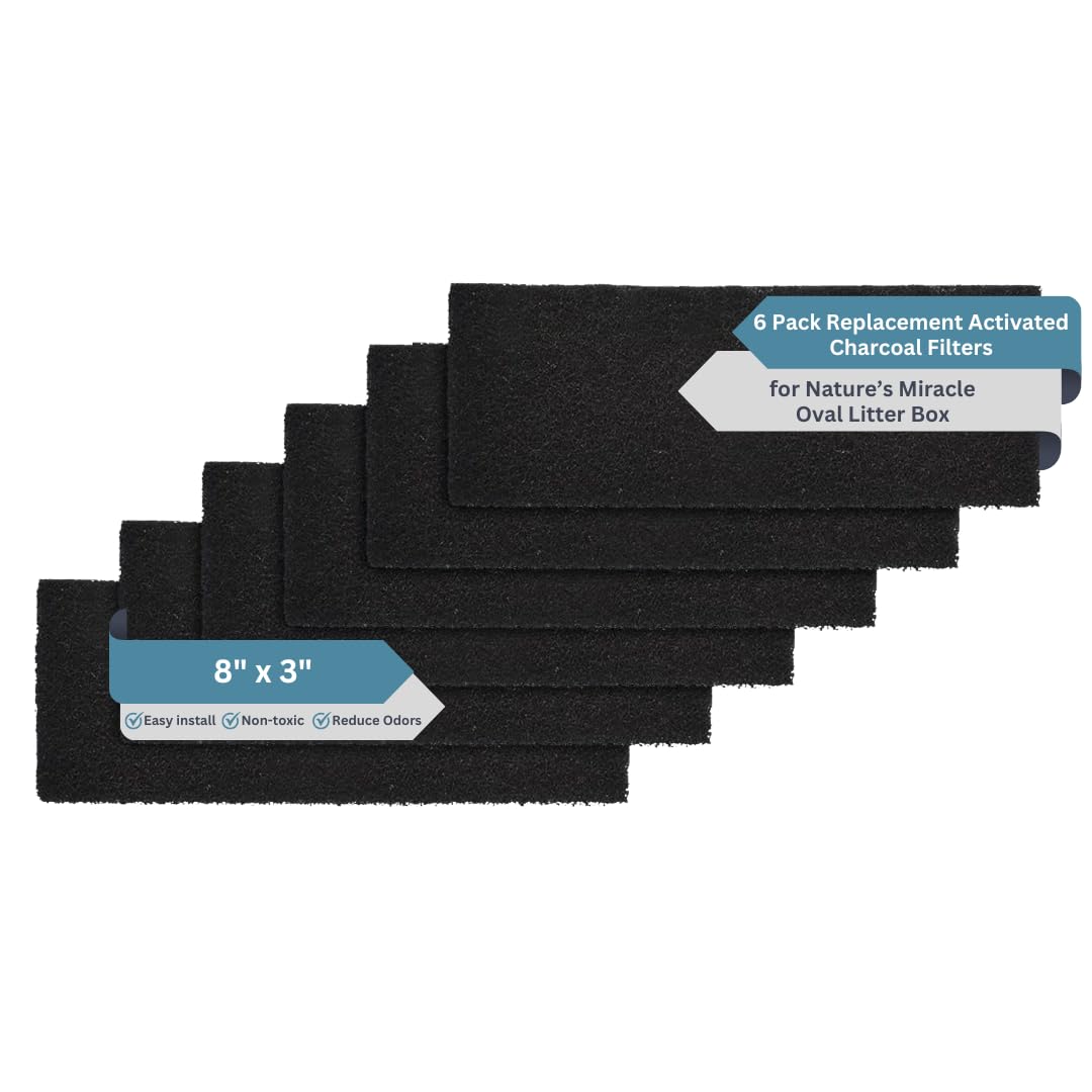 6 Pack Replacement Litter Box Filters Compatible With Nature'S Miracle Oval Cat Litter Box – Activated Charcoal Filters Eliminate Up To 99% Of Odors – (Oval 8' X 3')