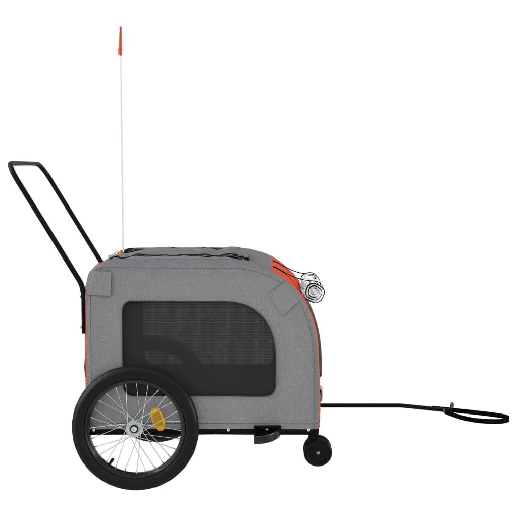 Vidaxl Pet Bike Trailer Orange And Gray, Durable Oxford Fabric And Iron Design With Pvc Cover, Perfect For Transporting Small Pets And Cargo
