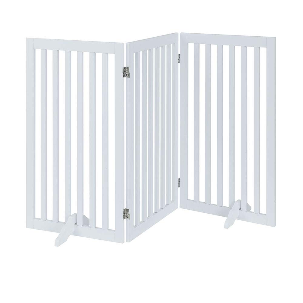 Unipaws 36”H Free Standing Pet Gate For Dog Cat Baby, Tall Wooden Dog Gates For Doorway, Stairs, Foldable Pet Fence For The House, Expandable Dog Barrier, Indoor Use, White