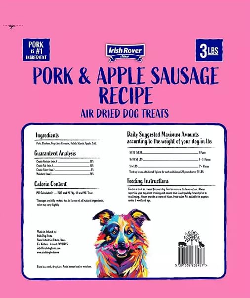 Generic Irish Rover Pork and Apple Sausage Air Dried Dog Treats, 48 oz, 3 Pound (Pack of 1)