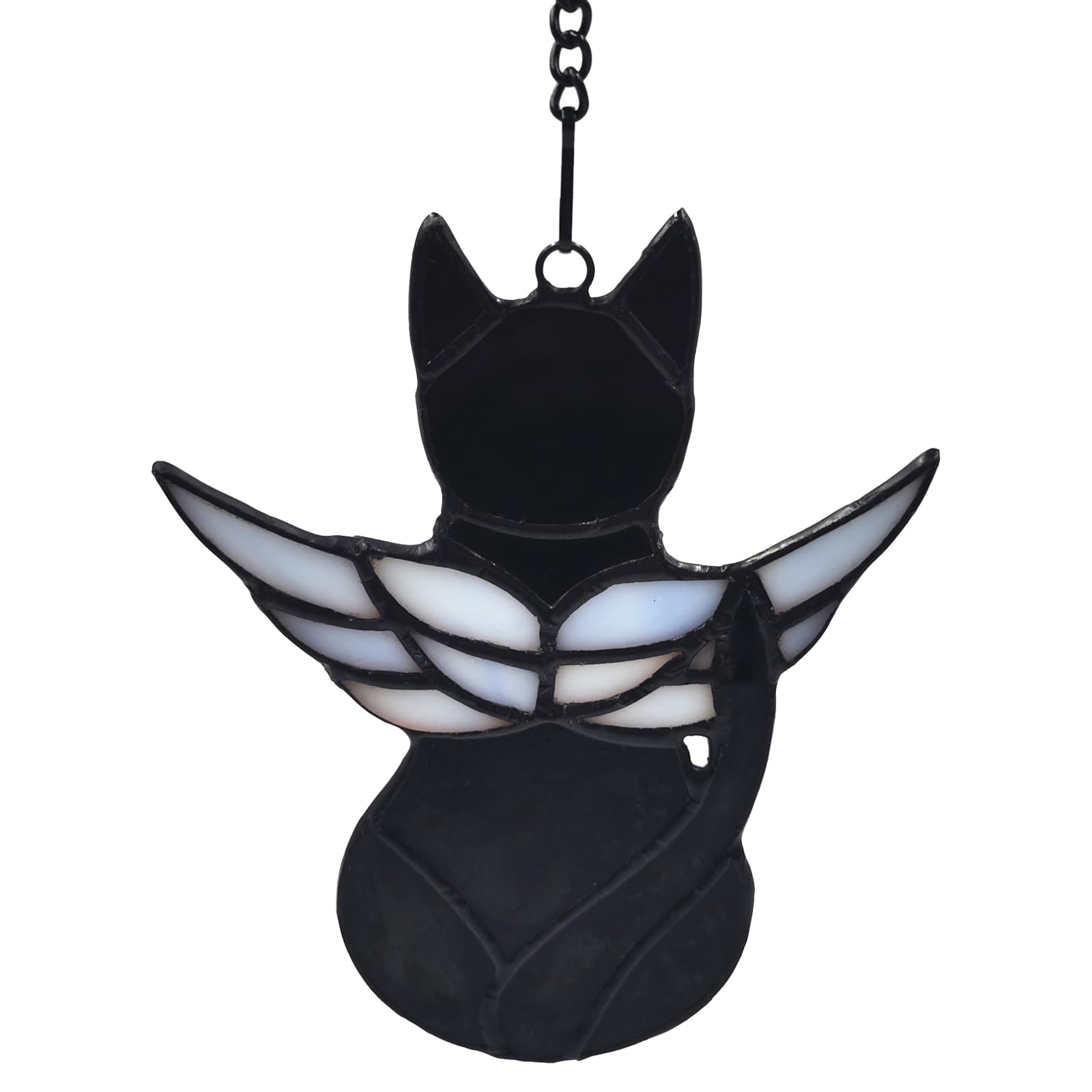 Fluffycaptain Handcrafted Stained Glass Black Angel Cat Suncatcher - Pet Memorial Gift With Colorful Wings, Cat Lovers Sympathy 