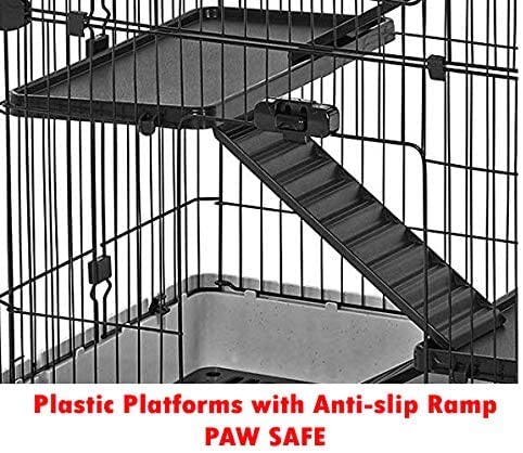 Large 4-Level Indoor Small Animal Pet Cage For Guinea Pig Ferret Chinchilla Cat Playpen Rabbit Hutch With Solid Platform & Ramp, Leakproof Litter Tray, 2 Large Access Doors Lockable Casters