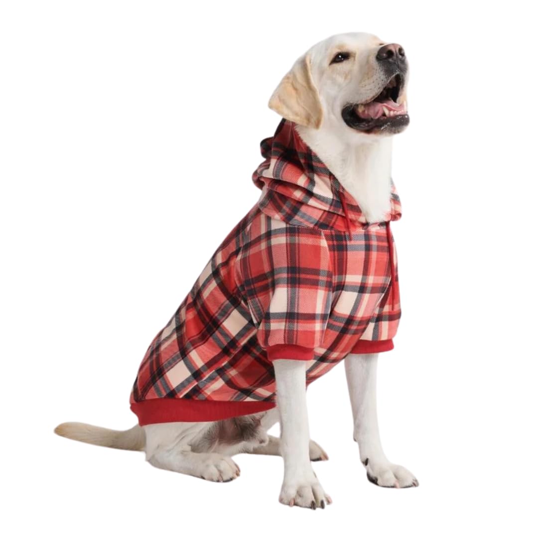 Spark Paws Dog Hoodie - Premium Quality, Buttery Soft, Superior Comfort And Fit, Calming Fleece Interior, Suitable For All Breeds - Red Plaid, 4Xl