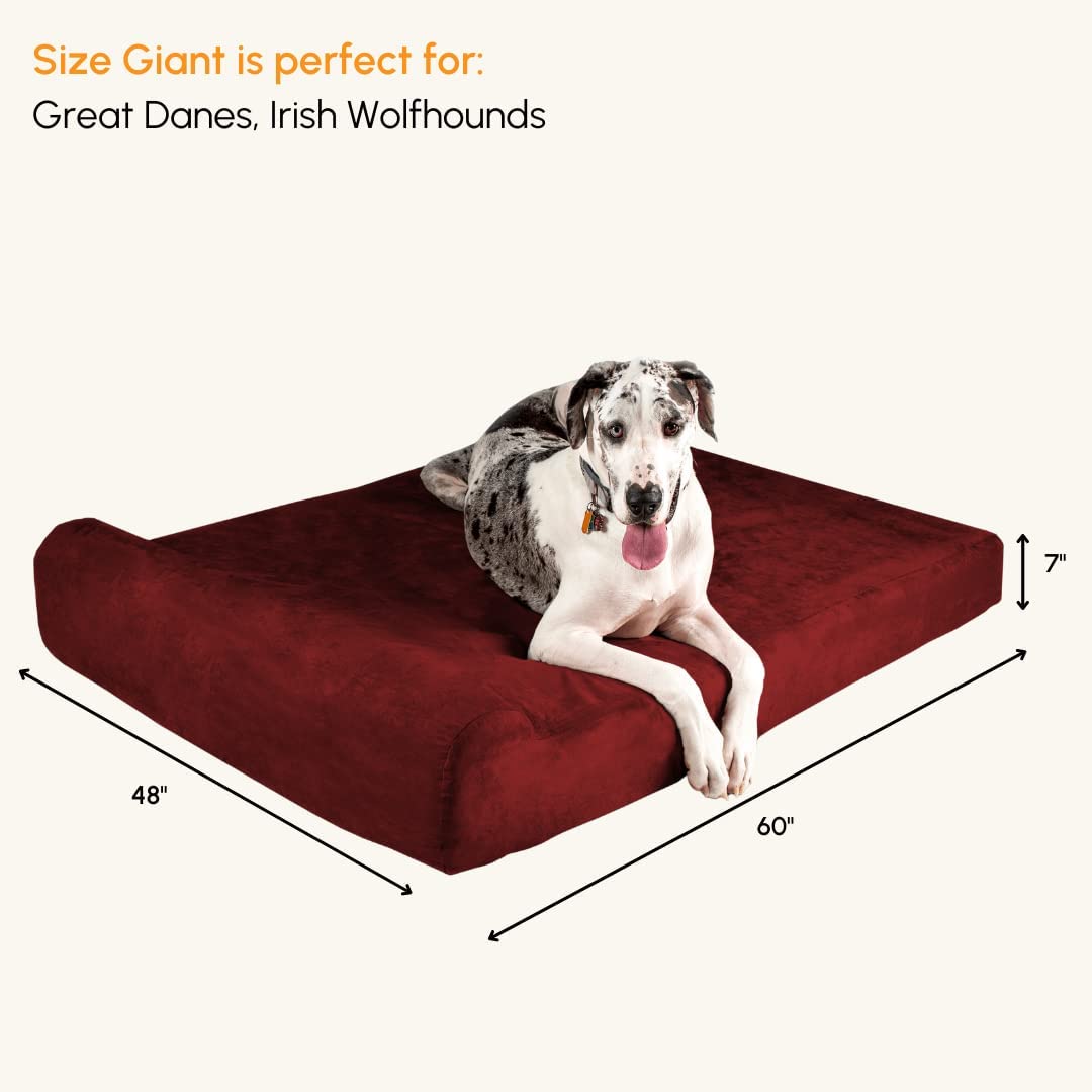 Barker Beds Headrest Giant Dog Bed (Giant, Burgundy) - 7'' Thick Soft & Comfortable Orthopedic Cushion - Big Dog Bed - Durable &