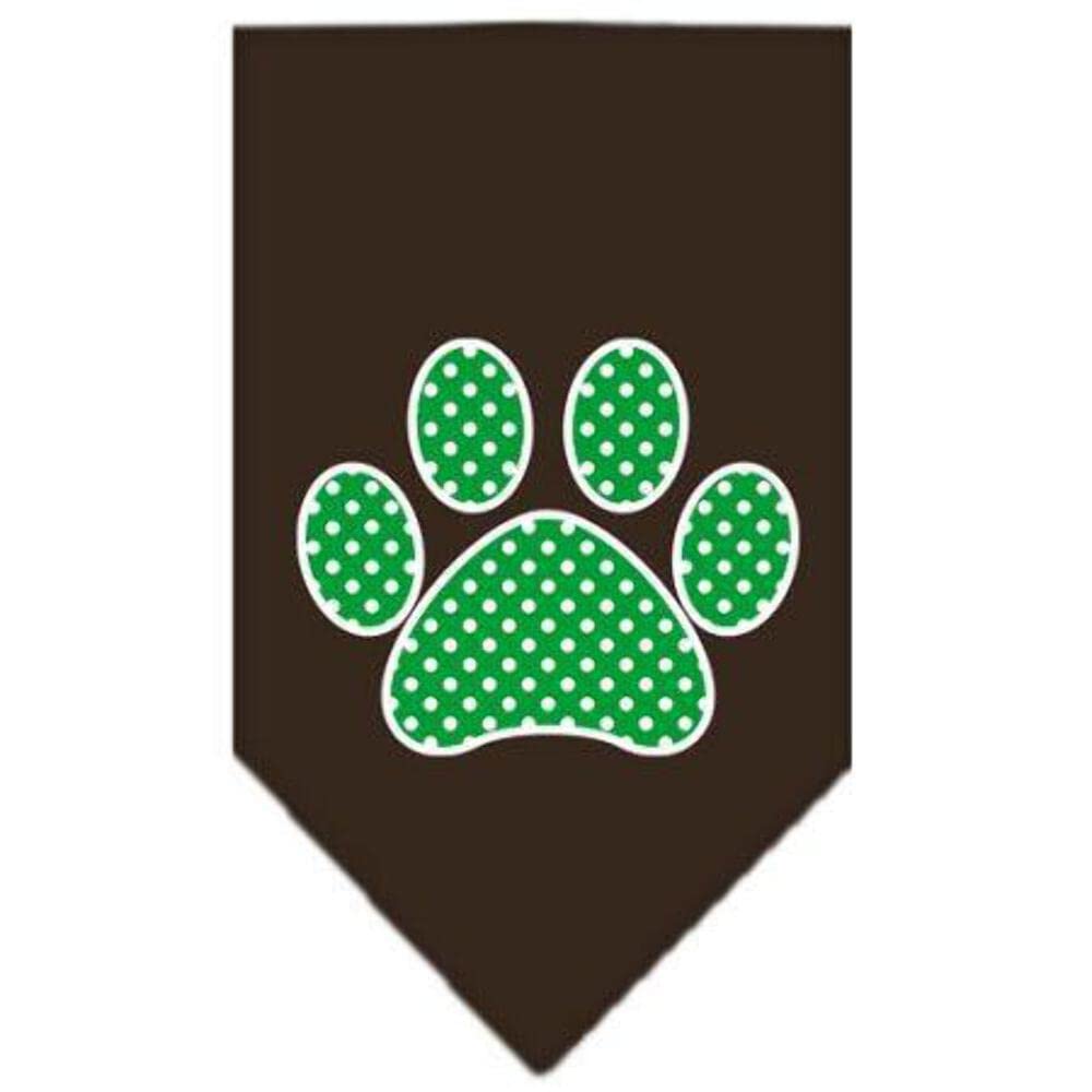 Pet and Dog Bandana Screen Printed, &quot;Green Swiss Dot Paw&quot; Cocoa Large