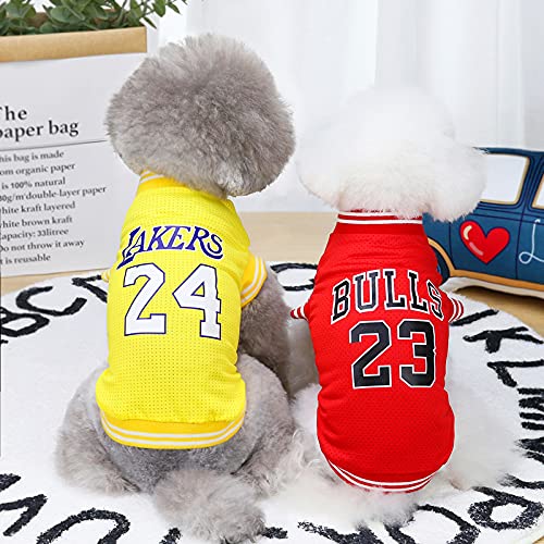 Dog Clothes Basketball Mesh Breathable T-Shirt,Pet Clothes Puppy Sportswear Spring/Summer Fashion Dog Shirt. (Red, Large)