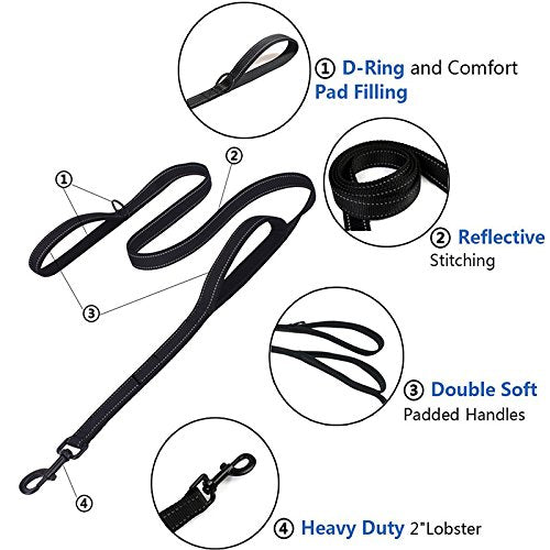 Heavy Duty Dog Leash With 2 Handles - 6Ft Reflective Anti-Pull Leash For Large Dogs, Padded Traffic Handle For Control, Durable