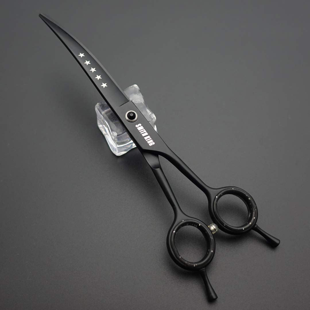 7.0 Inches Professional Dog Grooming Scissors Set Straight & Thinning & Curved & Chunkers & Comb 5Pcs In 1 Set For Left-Handed & Right Handed Black