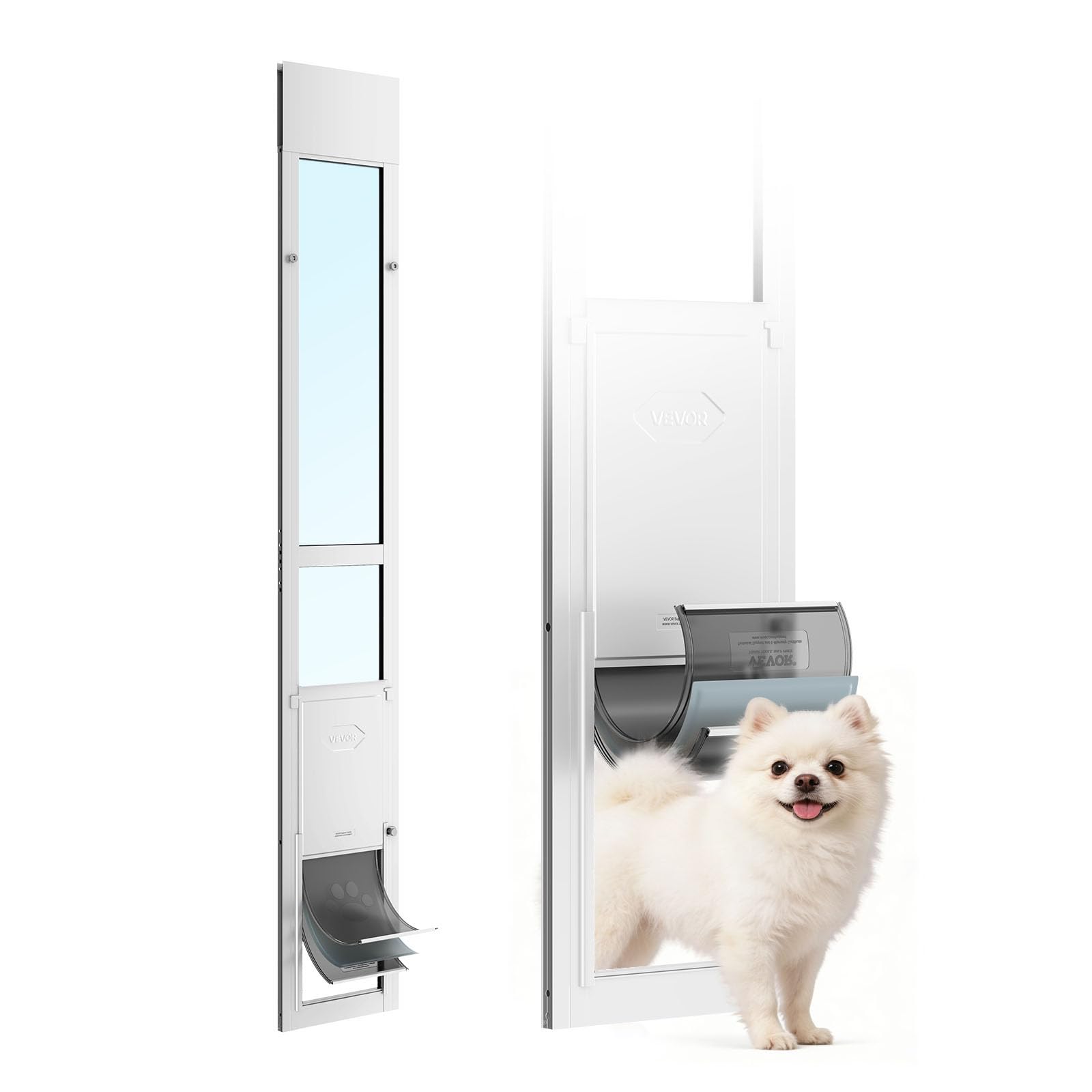 VEVOR Dog Door for Sliding Glass Door, 75 7/8 to 80 11/16 Adjustable Height, Aluminum Alloy Frame with Flap, Rotating Hinge, Loc