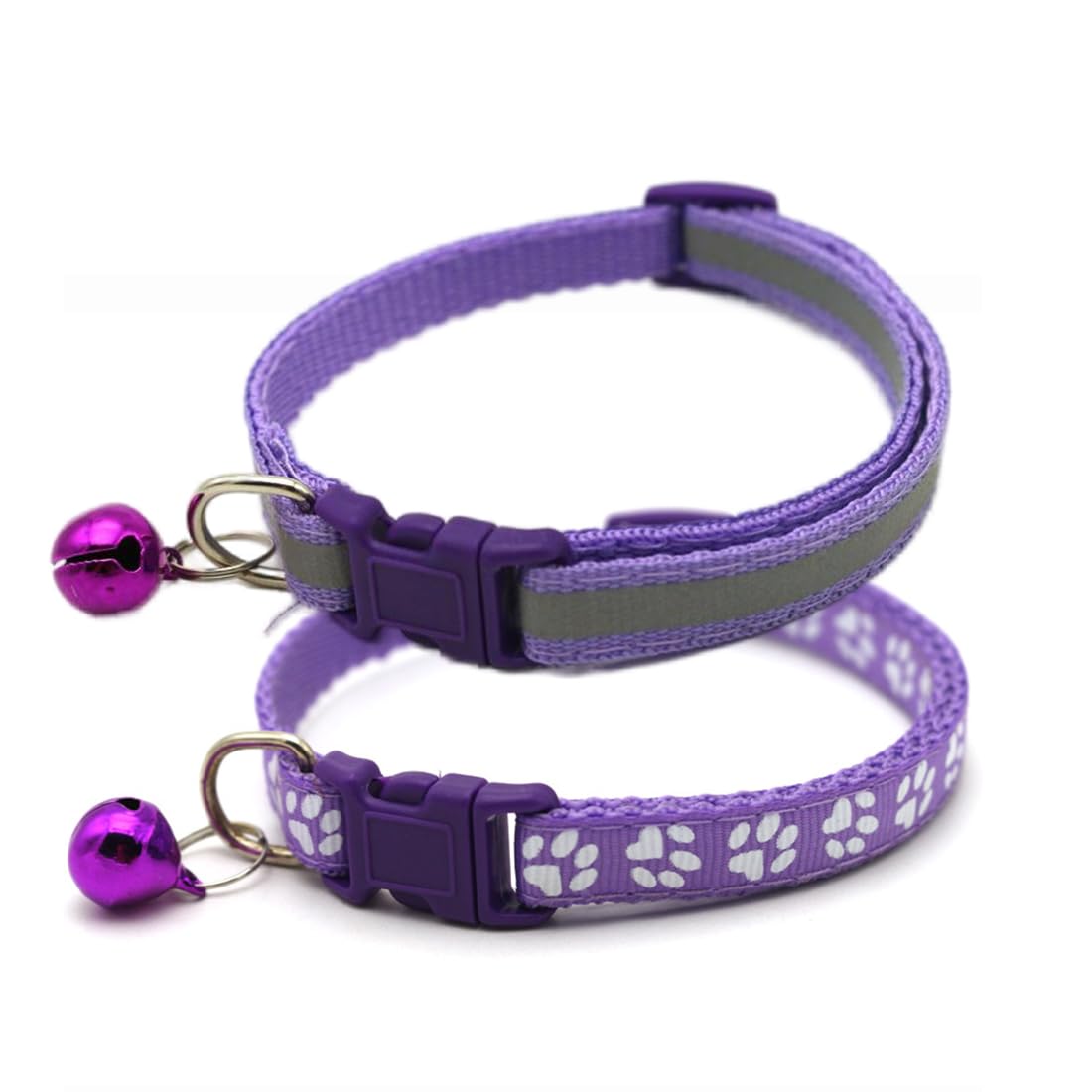 Purple Small Dog Collar With Bell, 2-Pack Basic & Reflective Girl Puppy Collar With Bells For Xxs Xs Small Pet Female Dogs Tiny 
