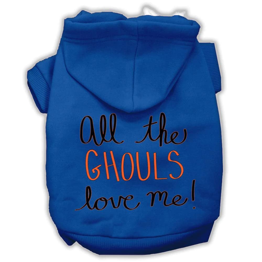 Halloween Pet, Dog & Cat Hoodie Screen Printed, 'All The Ghouls Love Me' Blue Xl (14-20 Lbs.)