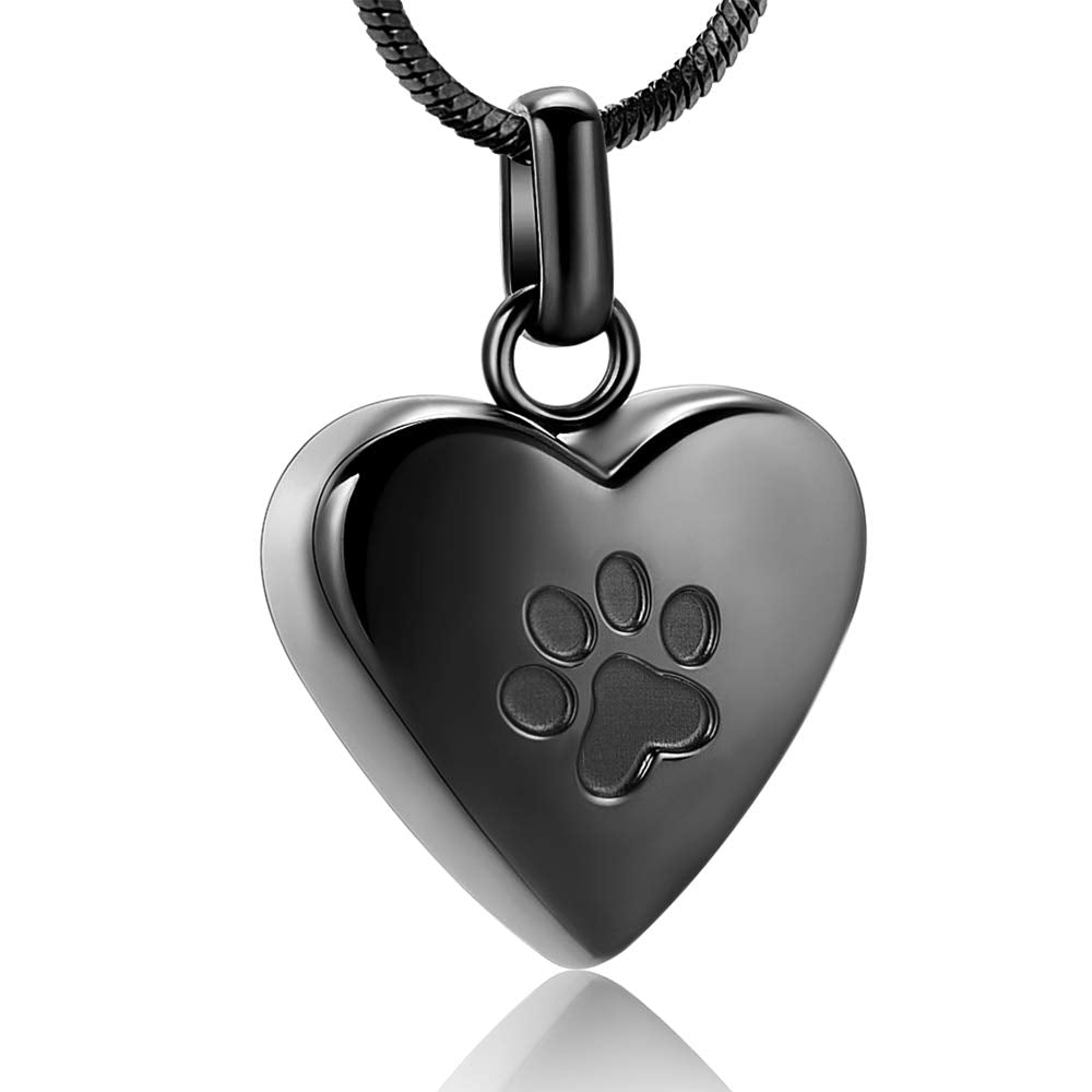 Zeqingjw Pet Cremation Jewelry For Ashes Pendant Paw Print Pet Heart Urn Necklace Memorial Keepsake Jewelry For Pet/Dog'S/Cat'S Ashes (Black)