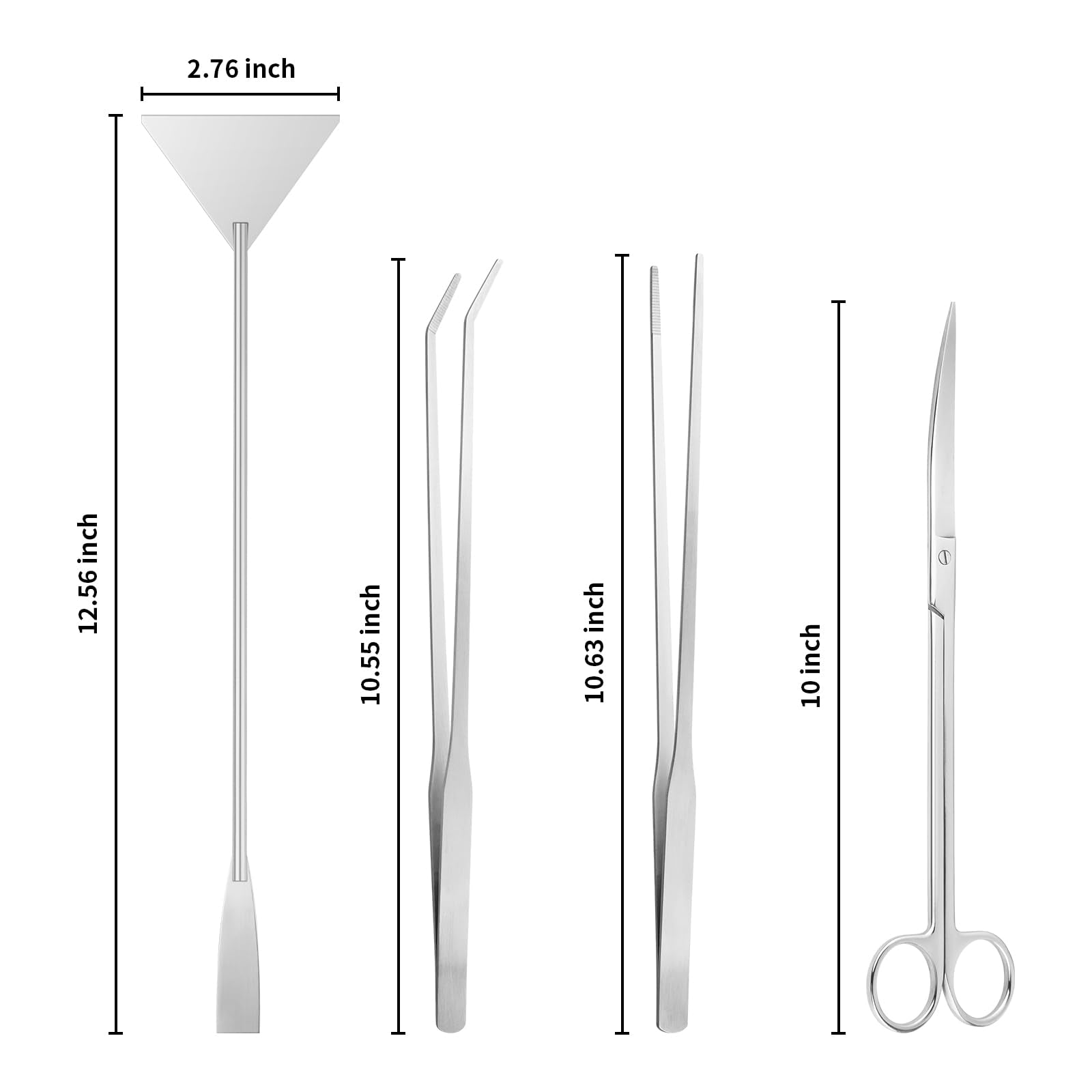 Ohtomber Aquascape Tools Kit - 4PCS Stainless Steel Aquarium Scissors, Tweezers, Tongs, Algae Scraper - Silver