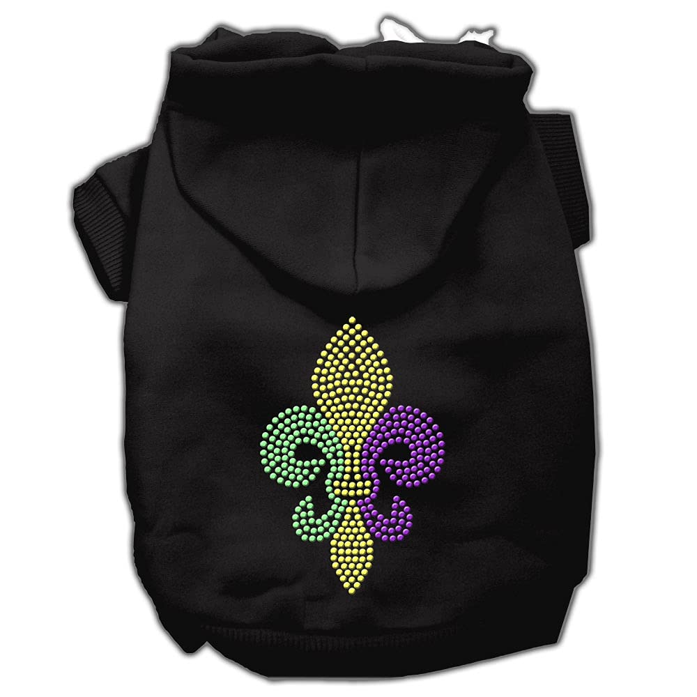 Pet, Dog & Cat Hoodie Rhinestone, 'Mardi Gras Fleur De Lis' Black Xs (0-3 Lbs.)