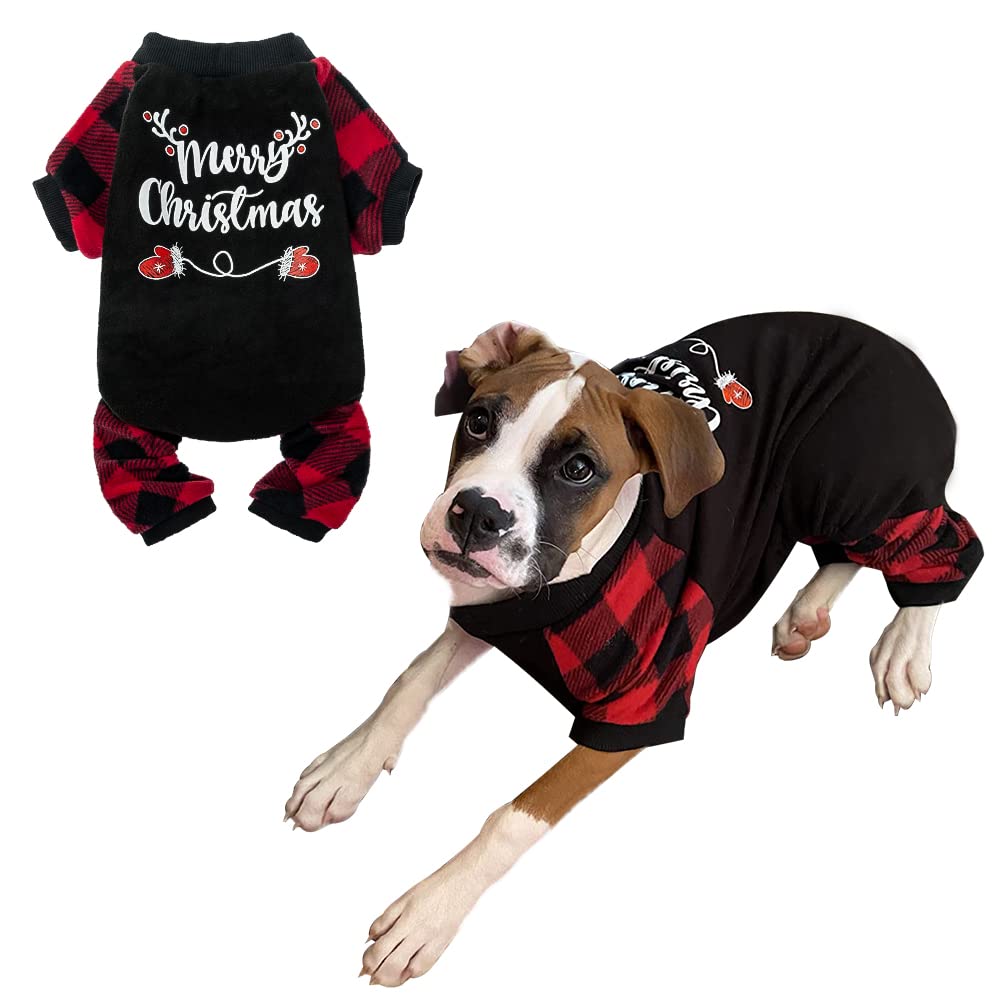 Bingpet Dog Pajamas Plaid For Small Medium Large Dogs,Soft Comfortable Dog Sweater Warm Pet Winter Clothes Classic Plaid Puppy Pajamas,Pet Onesie With Feet,Pet Cat Pajamas,Lightweight Pet Jumpsuit