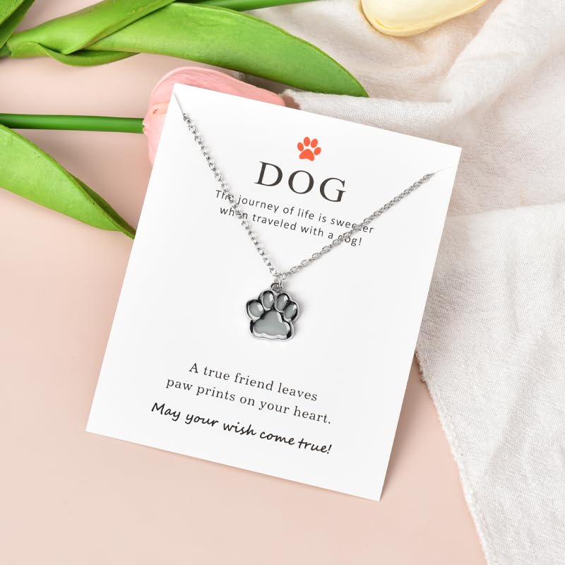 Siopue Dog Paw Print Necklace for Women Dogs Lover Christmas Birthday Gifts for Women Dog Owner Pet Memorial Gifts Dogs Print Gl
