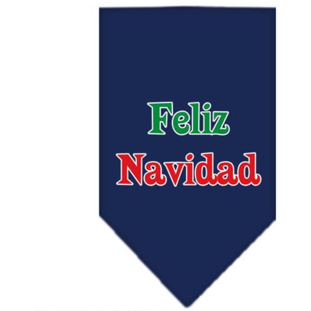 Christmas Pet and Dog Bandana Screen Printed, &quot;Feliz Navidad&quot; Navy Blue Small
