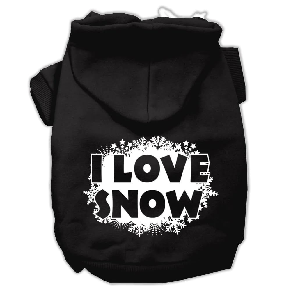 Christmas Pet Dog & Cat Hoodie Screen Printed, I Love Snow Brown LG (10-14 lbs.)